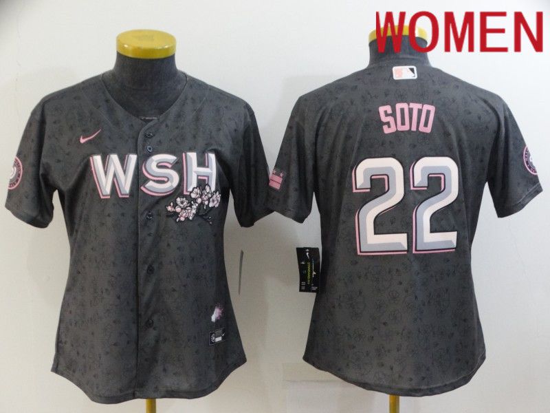 Women Washington Nationals 22 Soto Grey City Edition Game Nike 2022 MLB Jersey